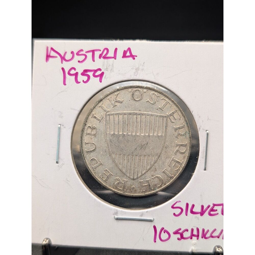 1959 Austria 10 Schilling • Silver • Austrian Republic Coin • Vintage Europe